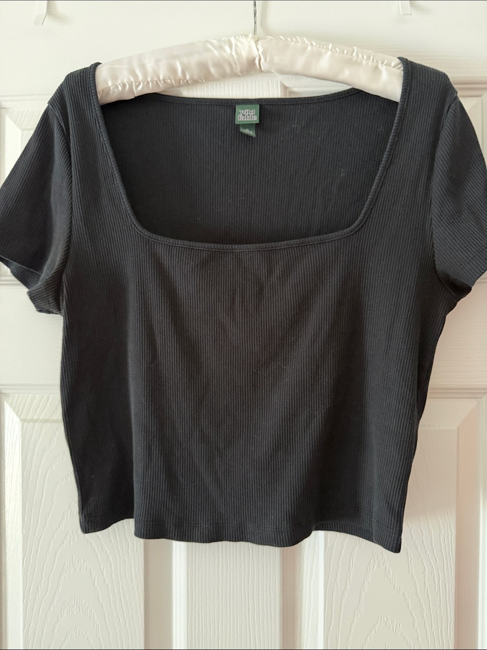 wild fable Black Ribbed Square-Neck Crop Top